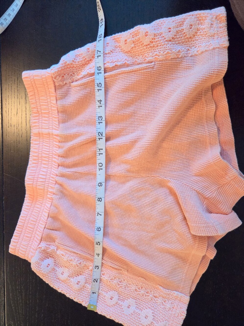 Hem & Thread Cotton Peach High Waist Lounge Shorts Crochet Lace Trim, S - Picture 5 of 7